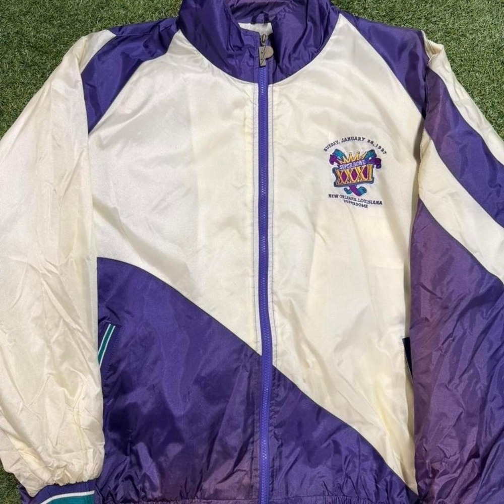 Super Bowl XXXII white and purple windbreaker‎ jacket Size XL #NFL